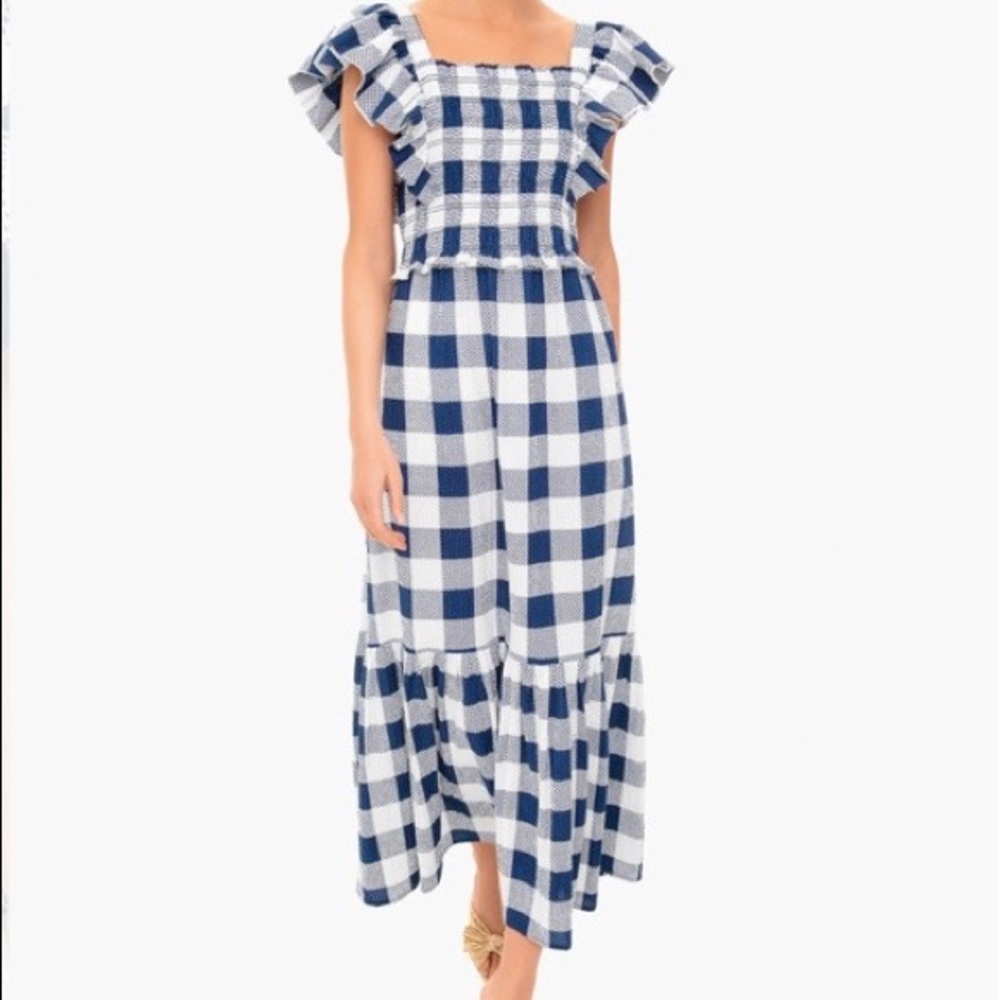 Sea Blue and White Checkered Midi Dress